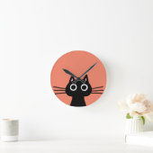 Horloge Ronde Chat à Kitty Noir avec de longs Whiskers (Maison)