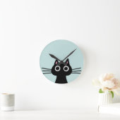 Horloge Ronde Chat à Kitty Noir avec de longs Whiskers (Maison)