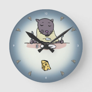 Horloge Ronde chat affamé