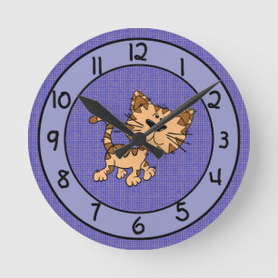 Horloge Ronde Chat amusant sur l'horloge mural pourpre