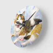 Horloge Ronde Chat aquarelle (Angle)