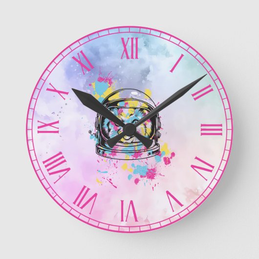 Horloge Ronde Chat Astronaute (Recto)