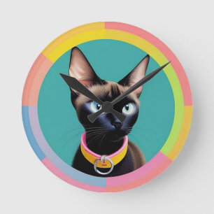 Horloge Ronde Chat aux yeux frappants par miroir circulaire