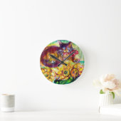HORLOGE RONDE CHAT AVEC RIBBON ROUGE ET SOUFFRES (Maison)