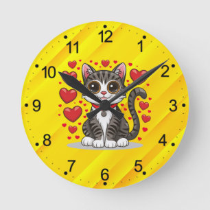 Horloge Ronde Chat avec symboles d'amour Clipart-85245