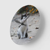 Horloge Ronde Chat, Blanc, Animaux (Angle)