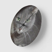 Horloge Ronde Chat bleu russe (Angle)