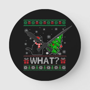 Horloge Ronde Chat Ce Chat Noir Drôle Poussant Arbre De Noël