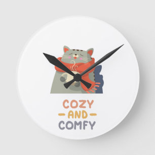 Horloge Ronde Chat confortable et confortable Orange Écarf hiver
