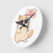 Horloge Ronde Chat Cool Pas de Lundi Mème Esthétique (Angle)