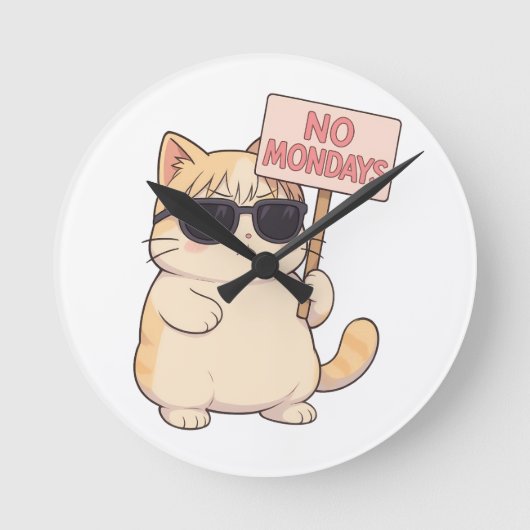 Horloge Ronde Chat Cool Pas de Lundi Mème Esthétique (Recto)