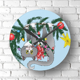 Horloge Ronde Chat d'arbre de Noël à pendre drôle
