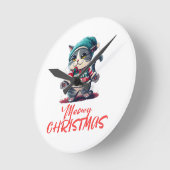 Horloge Ronde Chat de Noël (Angle)