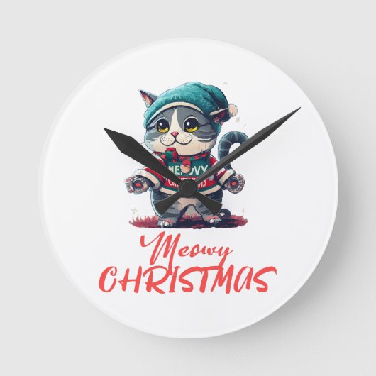 Horloge Ronde Chat de Noël (Recto)