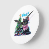 Horloge Ronde Chat de Noël amusant Avec Sticker Arbre (Angle)