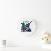 Horloge Ronde Chat de Noël amusant Avec Sticker Arbre (Maison)