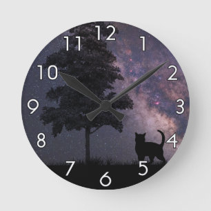 Horloge Ronde Chat de nuit