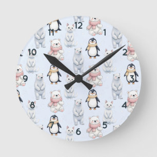 Horloge Ronde Chat de pingouin moderne tendance Ours Motif sans 