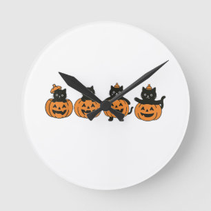 Horloge Ronde Chat des années 90 Halloween Citrouille Chat Noir