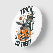 Horloge Ronde Chat d'Halloween abstrait (Angle)