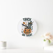 Horloge Ronde Chat d'Halloween abstrait (Maison)