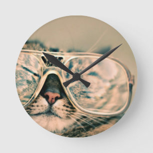 Horloge Ronde Chat drôle avec des verres