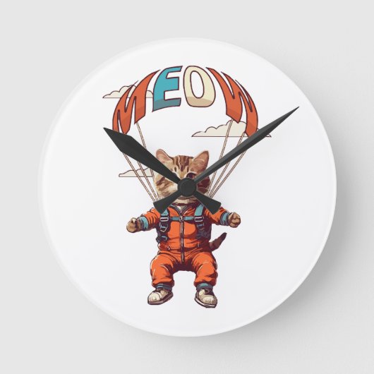 Horloge Ronde Chat drôle de parachutisme (Recto)