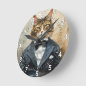 Horloge Ronde Chat en costume (Angle)
