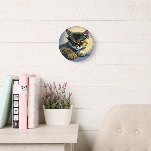 Horloge Ronde Chat endormi (Salle de lecture)
