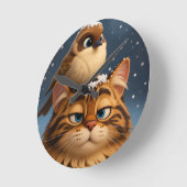 Horloge Ronde chat et oiseau (Angle)