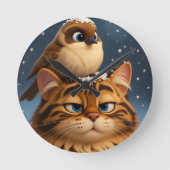 Horloge Ronde chat et oiseau (Recto)