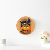 Horloge Ronde Chat Fun Halloween Caractère mordant un Citrouille (Maison)