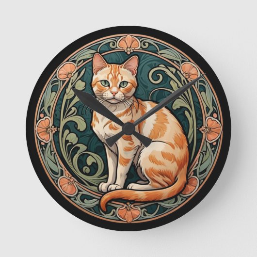 Horloge Ronde Chat Ginger Art Nouveau (Recto)