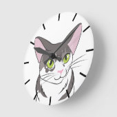 Horloge Ronde Chat gris et blanc (Angle)