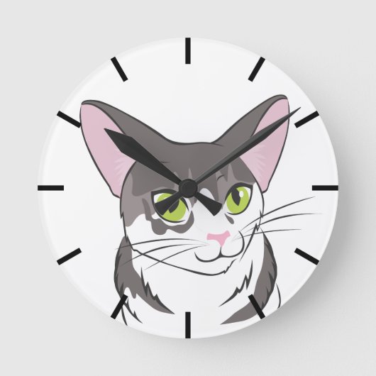 Horloge Ronde Chat gris et blanc (Recto)
