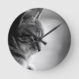 Horloge Ronde Chat Méditant Noir et Blanc