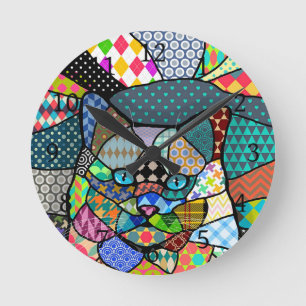 Horloge Ronde Chat Motif multicolore 691