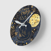 Horloge Ronde Chat noir du ciel étoilé (Angle)