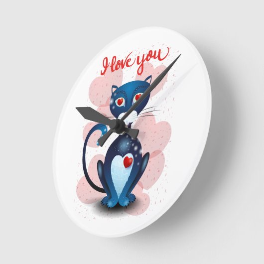 Horloge Ronde Chat noir en amour (Angle)