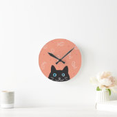 Horloge Ronde Chat noir et mural de poisson (Maison)