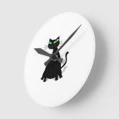 Horloge Ronde Chat noir gras aux yeux verts (Angle)