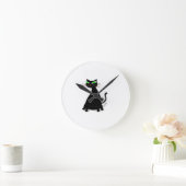 Horloge Ronde Chat noir gras aux yeux verts (Maison)