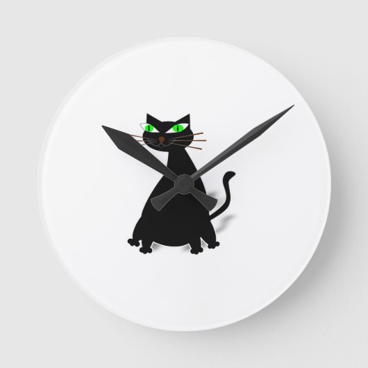 Horloge Ronde Chat noir gras aux yeux verts (Recto)