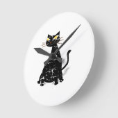 Horloge Ronde Chat noir gras en démangeaison (Angle)