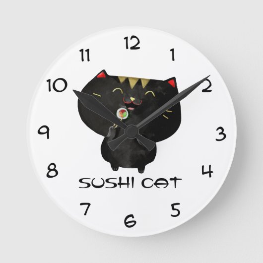 Horloge Ronde Chat noir mignon de sushi de Kawaii (Recto)