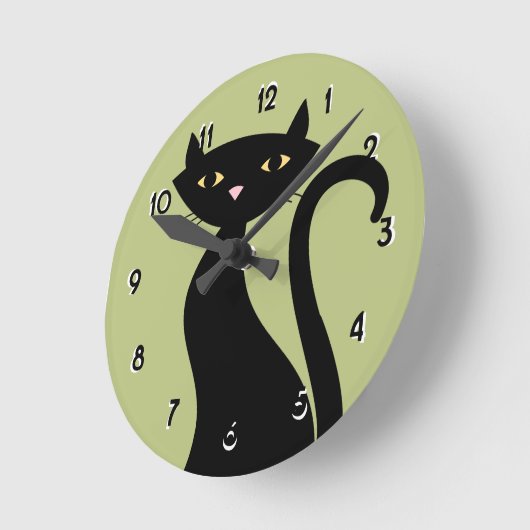Horloge Ronde Chat noir rétro (Angle)