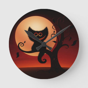 Horloge Ronde Chat noir souriant
