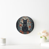 Horloge Ronde Chat noir Vintage Floral (Maison)