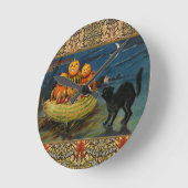 Horloge Ronde Chat noir vintage Halloween Citrouille (Angle)
