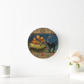 Horloge Ronde Chat noir vintage Halloween Citrouille (Maison)